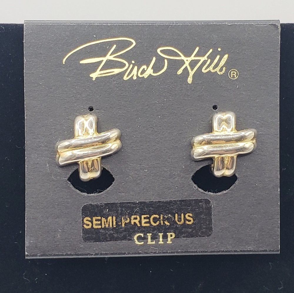NWT Birch Hill Gold Cross Semi Precious Clip Earrings